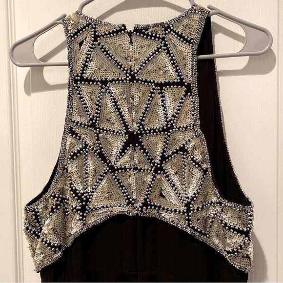 ASOS Mini Dress Embellished with Geometric Bodice Overlay Chiffon Skater Skirt - Picture 7 of 7